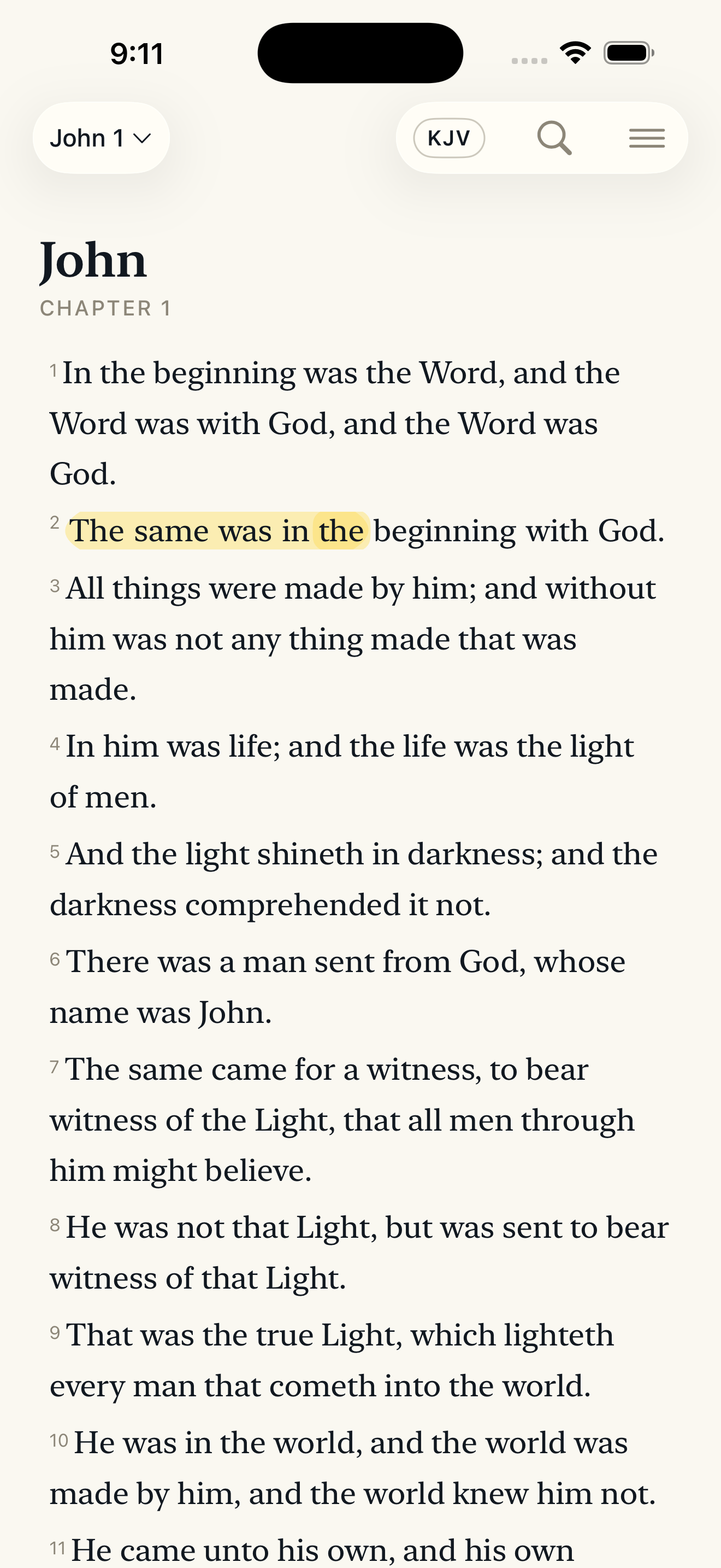 Versefold light theme, reading John 1.